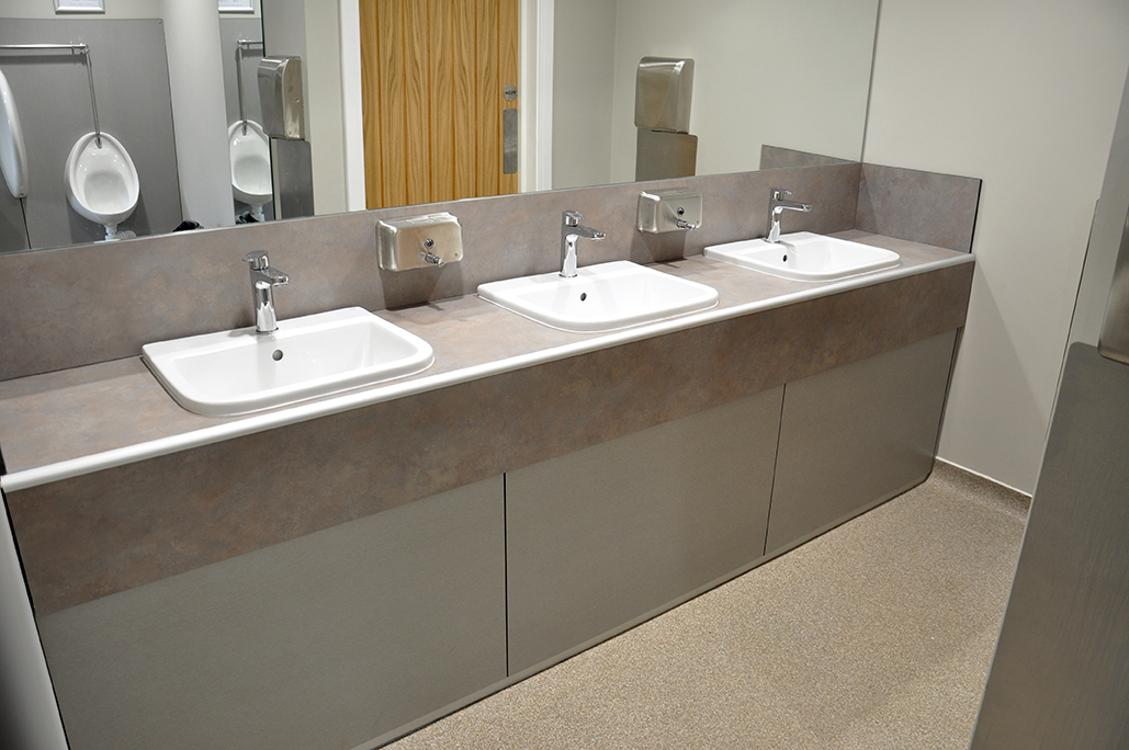 Compact Grade Laminate vanity unit top with constrasting under panels