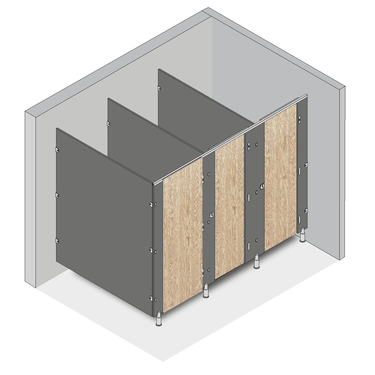 cairngorm-colour options-01 Cairngorm Toilet cubicles with grey partitions and Refresh Oak doors