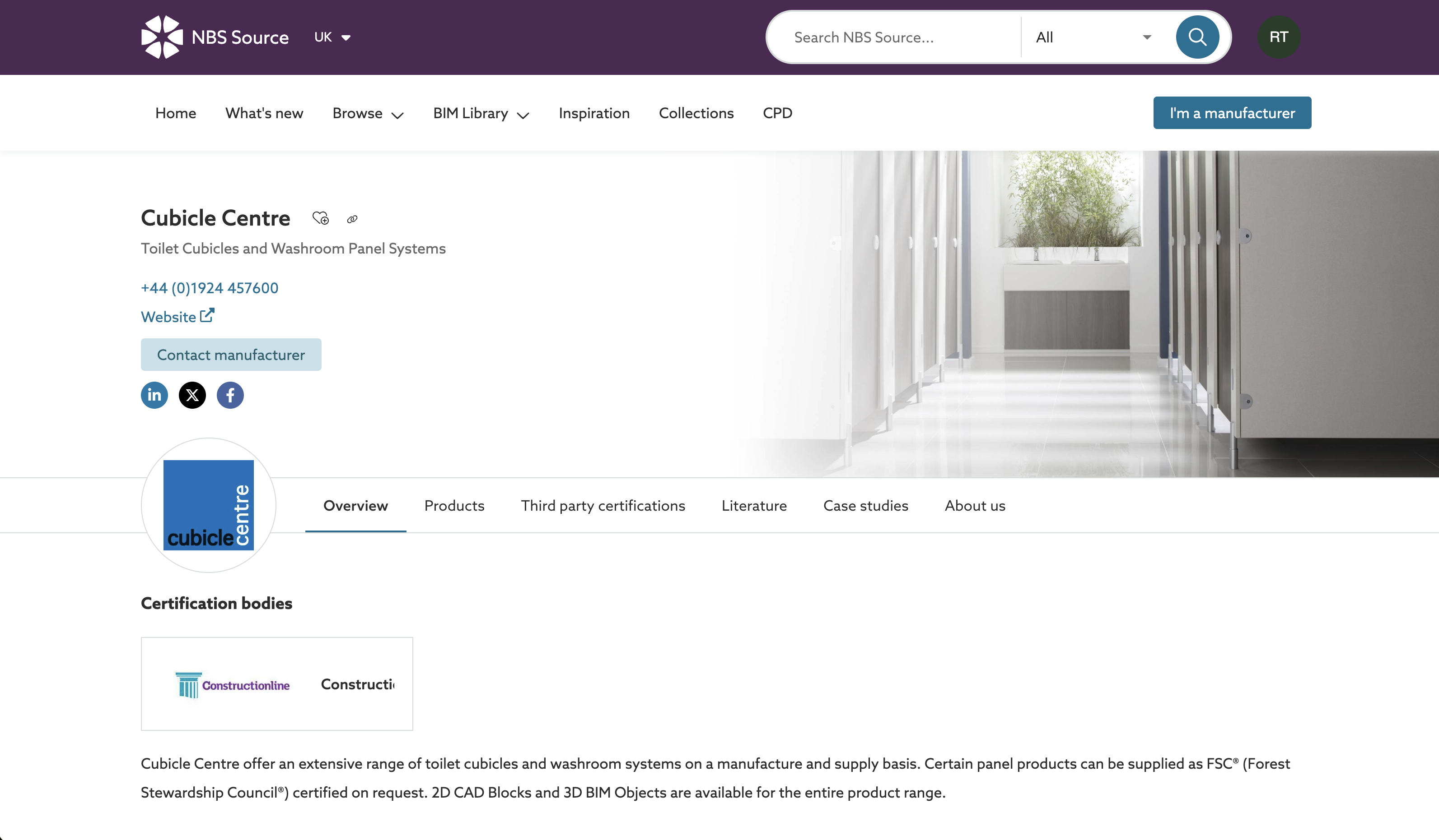 Screenshot 2024-10-22 at 09.29.42 Screenshot of Cubicle Centre's NBS Source Page listing
